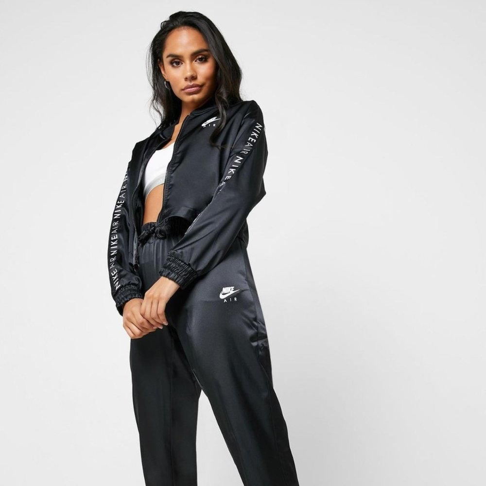 Nike Air Satin Black Joggers and Bomber Jacket